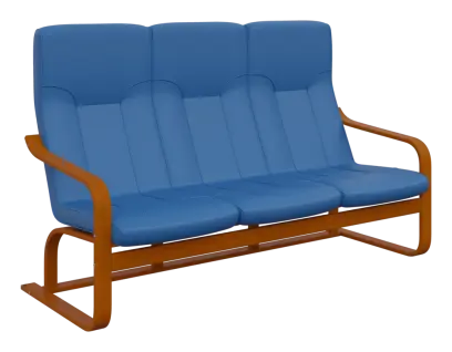 BO - 3 trojkřeslo, dřevěná kostra, moření třešeň, koženka OTO N 15, blankytně modrá